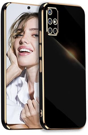 POUHYE Handyhülle für Samsung Galaxy A51 4G Hülle Original, Mädchen Galvanisierte Kameraschutz Weich TPU Silikon Schutzhülle Ultra Dünn Case Stoßfeste Hülle für Samsung Galaxy A51 4G Schwarz