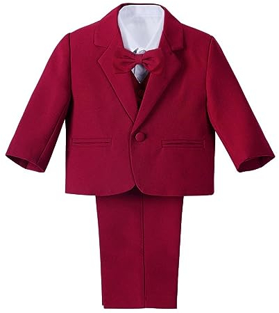 Lito Angels Little Boy Formal Dress Suit Wedding Outfit Wear, 5 Pieces Set (Blazer, Shirt, Waistcoat, Trousers, Bow Tie) Age 3-4 Years, Burgundy Red, 057 (Tag Number 04)