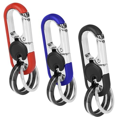 ZEFAN 3 Stück Schlüsselanhänger Karabiner, Auto Schlüsselkarabina mit 12 Carabiner Schlüsselring, Mini-Outdoor-Werkzeuge, Rostfreier Stahl Schlüsselkarabina für Outdoor, Herren und Damen