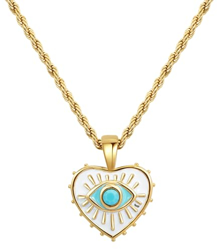 Joo&Rind Kette Damen Halskette Damen Gold, Nazar Auge Kette Edelstahl Halskette mit Edelstein 18k Vergoldet Schmuck Damen, Geschenke für Frauen