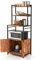 KOMFOTTEU Estantería de Cocina de 4 Niveles, Soporte para Microondas con Armario con 2 Puertas y 3 Ganchos, Mueble de Almacenamiento de Madera con Marco de Metal, 60 x 40 x 150 cm