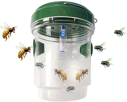 Tuzsocr Fliegenfalle, Wespen und Mücken, Bienenkiller mit LED, solarbetrieben, mit Aufhängung, Insektenfänger, wiederverwendbar, für Garten drinnen und draußen (grün)