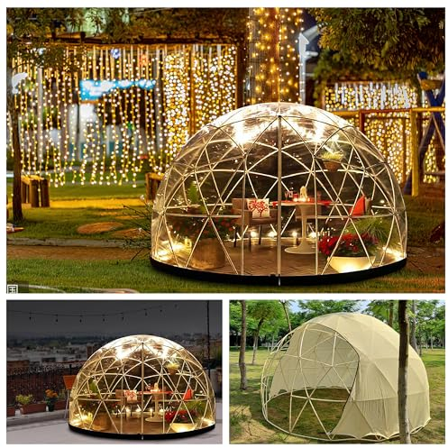 Gewächshaus Gartenkuppel Iglu, 3,6 x 2,2 m PVC-Kuppelzelte, wetterfestes Gewächshaus, Gartenblasenzelt mit 2 x 10 m Lichterketten, transparentes Gartenkuppelhaus für den Außenbereich, Partys (mit