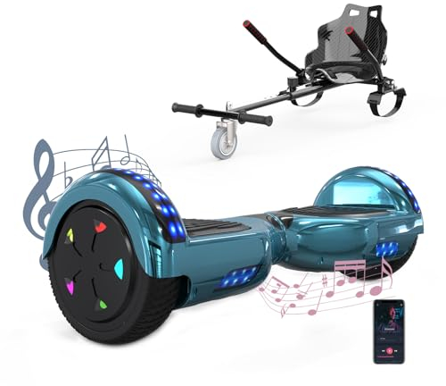 VOUUK 6,5 Zoll Hoverboard mit Sitz, Hoverboard mit Kart, Bluetooth und LED Lichter, für Kinder