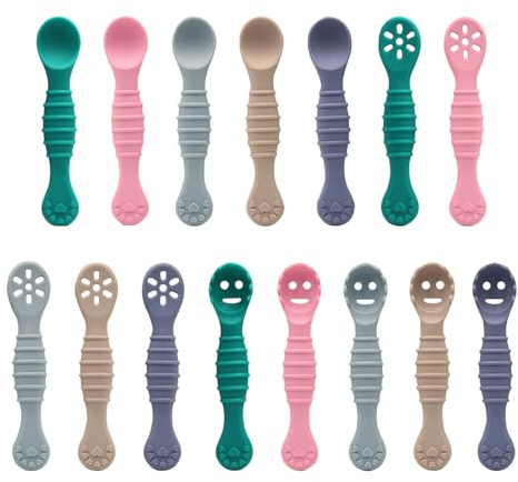 Xanewza 15 Löffel zum Entwöhnen von Babys, Lernlöffel für Kinder und Babys, Fütterungslöffel für Säuglinge, Geschirr und Besteck ergonomisch
