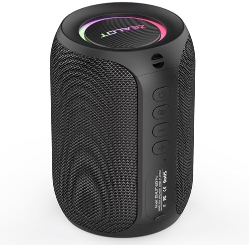 Zealot Altavoz Portátil Bluetooth Potente con Tarjeta USB/TF/AUX Exterior, Apoya Reproducción de Música 15H, Bluetooth 5.2 y IPX5 Impermeable, Negro