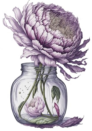 GRAZDesign Wandtattoo Lila Pfingstrose im Glas, Wandaufkleber Blumen für Wohnzimmer, Küche, Schlafzimmer - 43x30cm