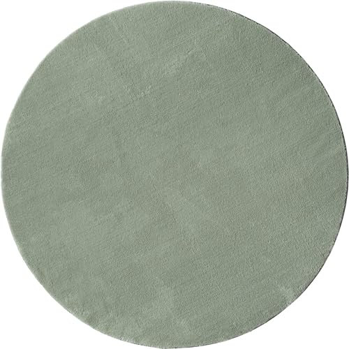 the carpet Relax Weicher, Badezimmerteppich, Bad Set, Badematte, Badvorleger, Anti-Rutsch Unterseite, Waschbar bis 30 Grad, Super Soft, Felloptik Grün, 120 x 120 cm Rund