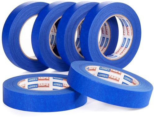 ADHES Blue Painters Tape Blaues Malerkrepp, 24mm x 55m x 6 Rollen, Malerklebeband kreppklebeband UV-beständig Kreppband Malerband für Malerarbeiten,Saubere Kanten,Keinerlei Rückstände