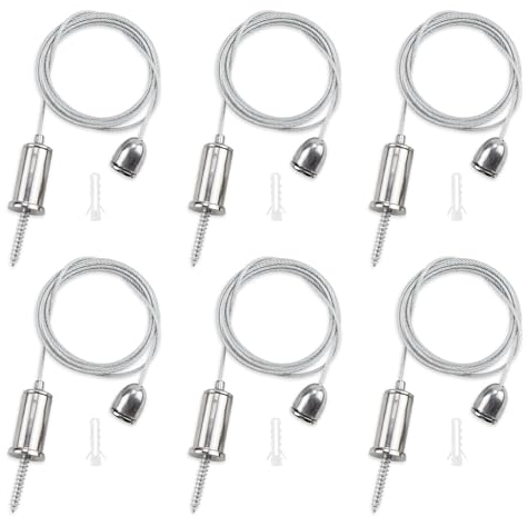 RYAN 6 Ensembles Cable Acier Ajustable Cable Suspension Luminaire 1,5mm × 2m Kit de Suspension par Câble Inoxydable Corde Accrochage pour LED Panneau Plafonnier Corde à Linge Cadres Photos