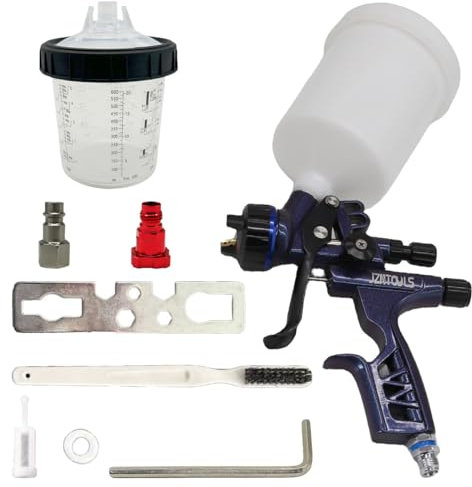 HVLP Air Spray Gun with 1.3mm Stainless Steels Nozzles & 600CC PE Material Cup, Air Spray Paint Gun w/1pcs 600cc Mixing Cup and Lids, Automotive Paint Sprayer for Car, House Painting, Furniture