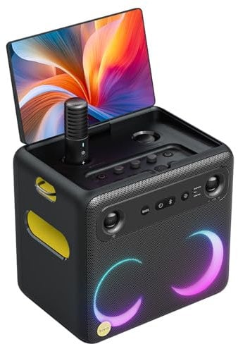 Karaoke Machines for Adults With 10.1' Karaoke Screen and Lyrics Display, Professional Karaoke PA System, 2 Self-Charging Microphones, 300W Peak Power, 4 DJ Lights, Karaoke Speaker for Any Occasion