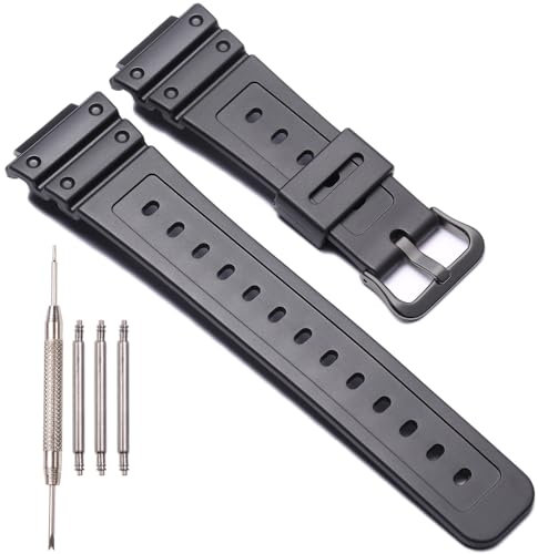 Harz Armband Kompatibel mit Casio DW-5900 DW-9052 DW-5600 GW-6900 DW-6900 G-6900 Herren Ersatz Uhrenarmband Sport Wasserdichtes Armband (Black Black buckle)