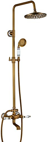 Duschsystem, Wand-Duscharmatur-Set, Vintage-Messing, gebürstetes Dusch-Mischbatterie-Set mit 20 cm Kopfbrause und Handbrause, höhenverstellbare Duschstange, einfache Installation, Dekoration