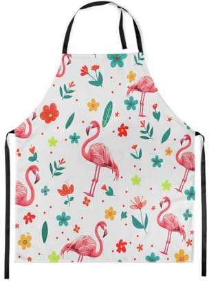 Homewish Flamingo Schürze,Tropische Flamingo Kochschürze,Romantische Rosa Tier Küchenschürze für Kellnerin Kellner,Garten Blume Kochschürze für Keramik,Frühling Thema Lätzchen Schürze für Chef