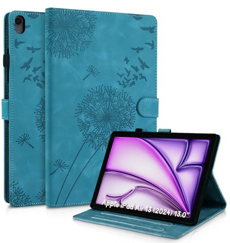 Rostsant Custodia per ipad air 13 2024 13 Pollici/iPad Pro 12.9 Pollici Cover Nuova in pelle PU ripiegabile da Custodia in pelle con stampa dente di leone per ipad air 13 2024 13 Pollici Blu