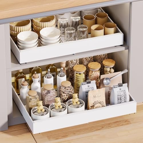 KASTEWILL Teleskopschublade, Ausziehbare Schublade Küche, Küchenschrank Organizer, Weiß, 31-52 cm B x 43 cm T x 7.5 cm H