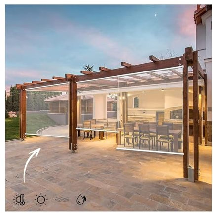 HD Transparent Roll Up Curtain Waterproof，Transparent Waterproof PVC Roller Shades Blind Outdoor Clear Roll Up Blinds Pergola Garden Patio Roller Blinds Window Roller Shades(W155*H350cm/W61.02*H137.79