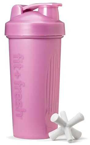 Fit & Fresh Shaker Bottle, Leak Proof Sports Blender Bottle for Protein Mix For Women, Durable Protein Shaker Cup 24 oz.with Unique Agitator for Smooth Mixing, Mauve