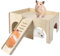 Hamster Haus Holz, Meerschweinchen Haus mit Rampe 4 Eingänge, Hamsterhaus, Mehrkammernhaus Hamster, Meerschweinchen Zubehoer, Kaninchenhaus, Haus für Zwerghamster, Rennmäuse, Degus, 38 x 24 x 24 cm