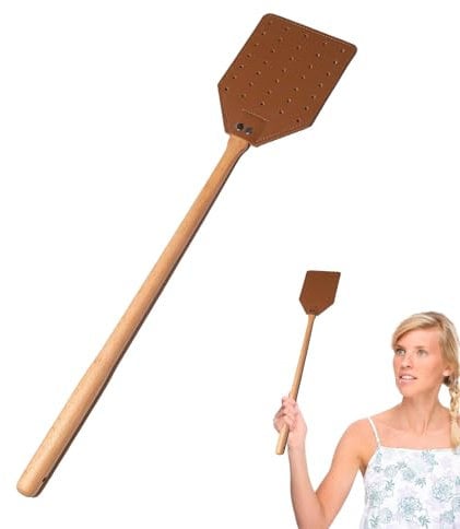 Robuste Fliegenklatsche aus , tragbare Fliegenklatsche aus Leder, bequemer Griff, manuelle Klatsche für Haus und Garten