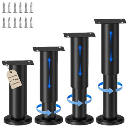 Eleechen 4 Pcs Bed Legs Adjustable, 4.7-7inch (12-18cm) Furniture Leg Table Legs, Metal Furniture Support Feet Heavy Duty Bed Center Frame Slat Support Leg for Desk/Bed/Sofa/Table/Cabinets (12-18cm)