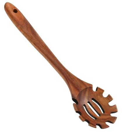 Wooden Pasta Spoon - Wooden Pasta Spoon with Teeth, Hanging Spaghetti Spoon, Long Handle Spaghetti Serving Spoon, Wooden Cooking Utensils
