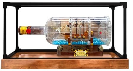 Vitrine en acrylique pour Lego 21313 Modèle bateau dans une bouteille - 3 mm - Étanche à la poussière - Vitrine compatible avec Lego 21313 (modèle non inclus) (cadre en alliage 3 mm, noir et marron)
