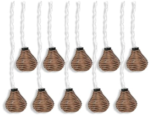 Rattan-Kugel-Lichterkette, 10 Stück, Rattan-Weihnachts-Lichterkette, Kugel-Feen-Lichterkette,Dekorative Rattan-Lichterkette, LED Solar Rattankugel Lampion Lichterkette für Innen- und Außendekoration