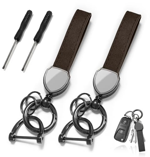 xuefenfei 2 Stück Schlüsselanhänger Leder Männer Auto Schlüsselanhänger Leder Schlüsselband Geschenk für Damen Herren, Schlüsselring Zubehör mit Anti Lost D Ring