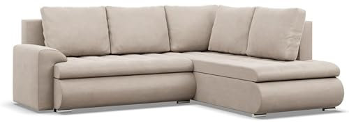 Mebligo - Ecksofa mit Schlaffunktion und 2 Bettkasten Beige 230x89x200 (BxHxT) FORESTA - Rechts Eckcouch, Sofas & Couches, Couch L Form, Cauchsofa, Sofa Wohnzimmer, Ecke Sofa