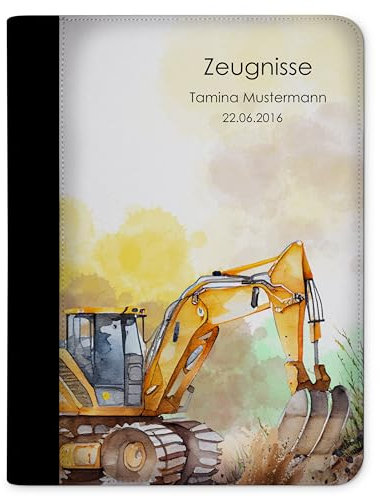 CreaDesign Customize A4 Zeugnismappe für Kinder 26,7x32,7x1 cm, Sichtbuch mit 10 Klarsichthüllen, erweiterbar auf bis zu 20 Taschen, Bagger Design, Dokumentenmappe für Schüler