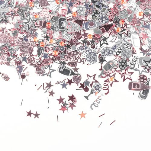 ZHIHUI Rotgold sortiertes Geburtstagskonfetti – Weinglas, Cupcake, Ballon, Band, Pailletten – Jubiläum Hochzeitstag Tischdekoration 30 g