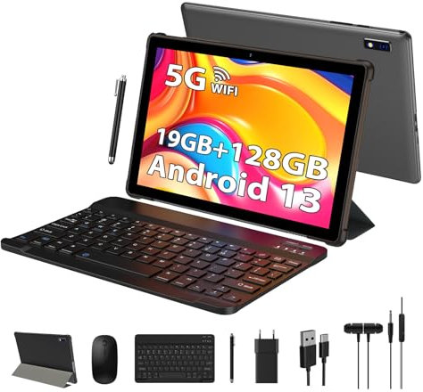 PIXPEAK Tablet 10 Pollici Android 15.0 Con 5G WiFi Octa-Core 2.0GHz, 36GB RAM, 128GB ROM (TF 1TB), 8000mAh, 5MP+8MP, Widevine L1-Tablet con Tastiera, Mouse, Custodia, Auricolari Inclusi - Grigio