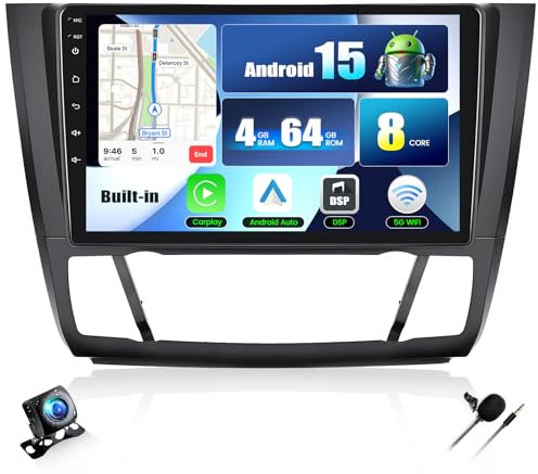 CAMECHO Android 15 Qualcomm 8-Core 4+64G 9 Autoradio para BMW Serie 1 E81 E82 E87 E88 2004-2011 con Cámara Trasera, DSP Bluetooth IPS Radio con Wireless Carplay Android Auto GPS WiFi FM/RDS