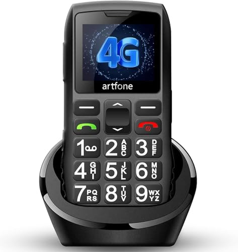 artfone C1+4G Pro Schwarz-Seniorenhandy Ohne Vertrag丨Großtastenhandy mit Ladestation丨Rentner Handy große Tasten丨1800mAh Akku Handy für Senioren丨SOS-Taste丨Sprachansage丨Kurzwahl丨USB-C丨Bluetooth丨FM Radio