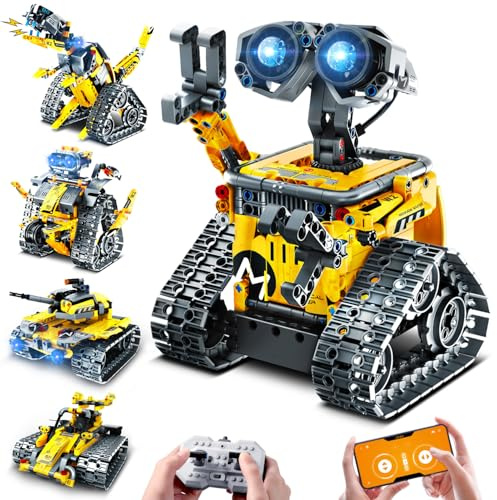 PLAXSOON Technik Roboter Bauspielzeug für Kinder, 5 in 1 App & Fernsteuerung Technic Wall Roboter Panzer Dinosaurier Baustein, 520 Stück RC Programmierbares Spielzeug Geschenk für Jungen Mädchen 6-12+