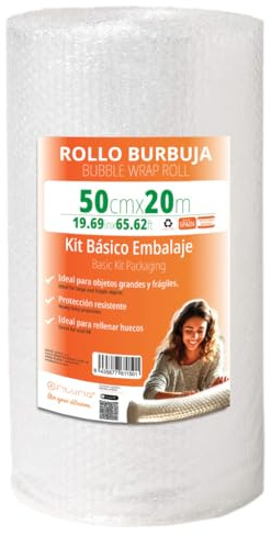 OFITURIA Luftpolsterfolie Verpackung 50cm x 20m – BBlasenfolie Transparent und Flexibel zum Schutz beim Versand - Wiederverwendbare Verpackungsfolie für Haushalt, Gewerbe und Umzug