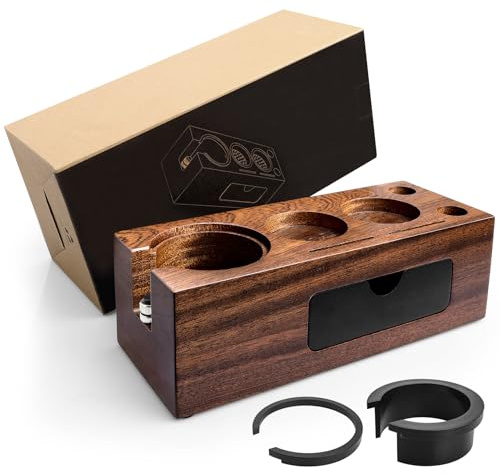 HANMONY Tamperstation, Tamper Station Tamperstation 58mm Kaffee Tamper Station für Barista, Tamping Station Einstellbare Höhe für Espresso Kaffeemaschine Barista Zubehör Walnuss