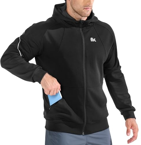 BROKIG Sportjacke Herren Hoodie Baumwolle Trainingsjacke | Fitness Sport Jacke Herren, Laufjacke Herren mit Reißverschluss Tasche, Men's Cotton Training Jacket