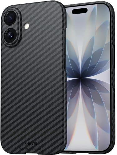 X-level für iPhone 17 Hülle, 0,45 mm Ultra Dünn und Leicht Handyhülle, Carbon Textur Aramidfaser Drucken Kratzfeste Schutzhülle Hard Case für iPhone 17, Schwarz