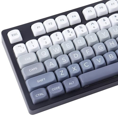 PBT Keycaps 132 Keys Double Shot MOA Profile Keycaps White-Grey Gradient Dye Sublimation Custom Keycap for Cherry MX Switches UK Layout Mechanical Keyboards