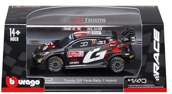 Bburago – Toyota GR Yaris Rally 1 Hybrid #17 Ogier mit Vitrine im Maßstab 1:43, Rallye-Diecast-Modell, detailgetreue Nachbildung, offizielle Toyota-Lizenz, empfohlenes Alter 14+ Jahre