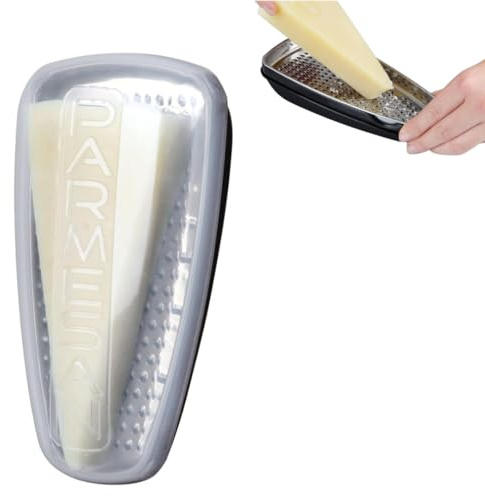 Parmesan Cheese Grater with Container 19x9.5x7cm | Stainless Steel & Plastic, Transparent Storage, Grate Hard Cheese, Chocolate, Nuts, Compact & Easy to Use
