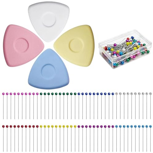 Nähen Zubehöre Set, 4 Stück Schneiderkreide + 100 Stecknadeln mit Kopf | Kreide Nähen, Dreieckskreide, für Markieren Von Diversen Stoffen, Ledern, Nähmarker