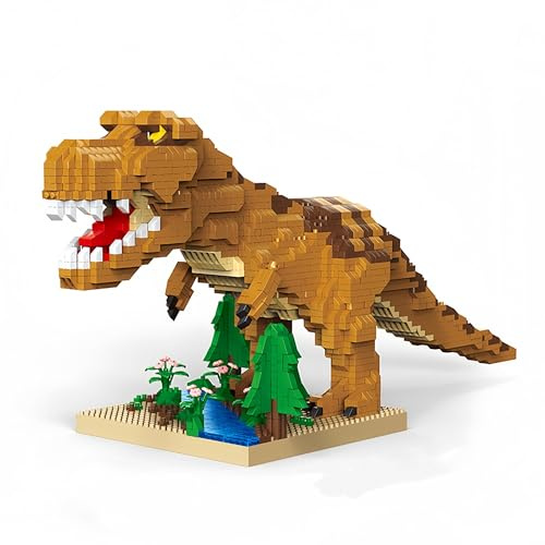 3D T-Rex Dinosaurier-Mikroblöcke-Set, 2500 Stück, 35,6 cm Dschungel-Modell | Entspannendes Bauen und Basteln eines prächtigen 35,6 cm großen gelben T-Rex-Heim-Mittelstücks mit Dschungelmotiv