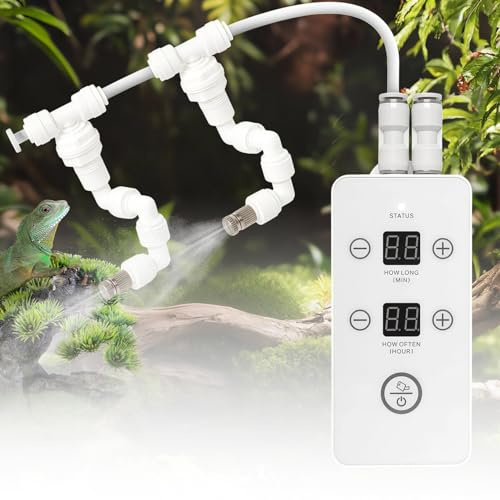 Beregnungsanlage Terrarium Reptilien Benebelungssystem | Timer und Sprühdüsen 360 ° Verstellbare, Luftbefeuchter Terrarium Nebelsystem für Regenwald Terrarien, Amphibien, Reptilien