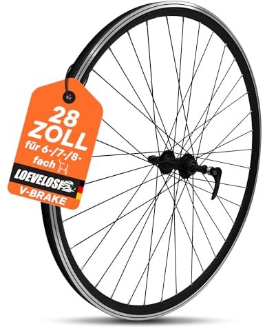 Trekking Hinterrad 28 Zoll Fahrrad Laufrad 700C – Zahnkranz/Schraubkranz 6/7/8-fach – Felgenbremse – Hohlachse 9 mm mit Schnellspanner – 135 mm – Alu Hohlkammerfelge 36 Speichen – Schwarz – LOEVELOSI