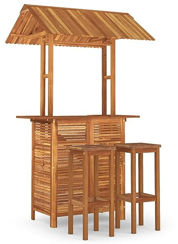 Foknhdi Gartenbar Set 3-TLG Akazie Holz mit Dach 113 x 106 x 217 cm Moderne Gartenmöbel Terrassenmöbel Balkonmöbel für Garten Terrasse und Hof