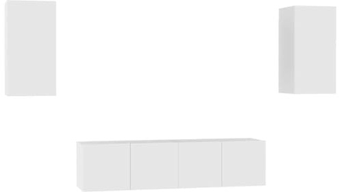 Qnhdfrt Set Mobili Porta TV da Parete 4 Pz Bianco Legno Multistrato | Mobile sospeso per soggiorno ideale come porta TV e libreria a parete per organizzare i dispositivi.